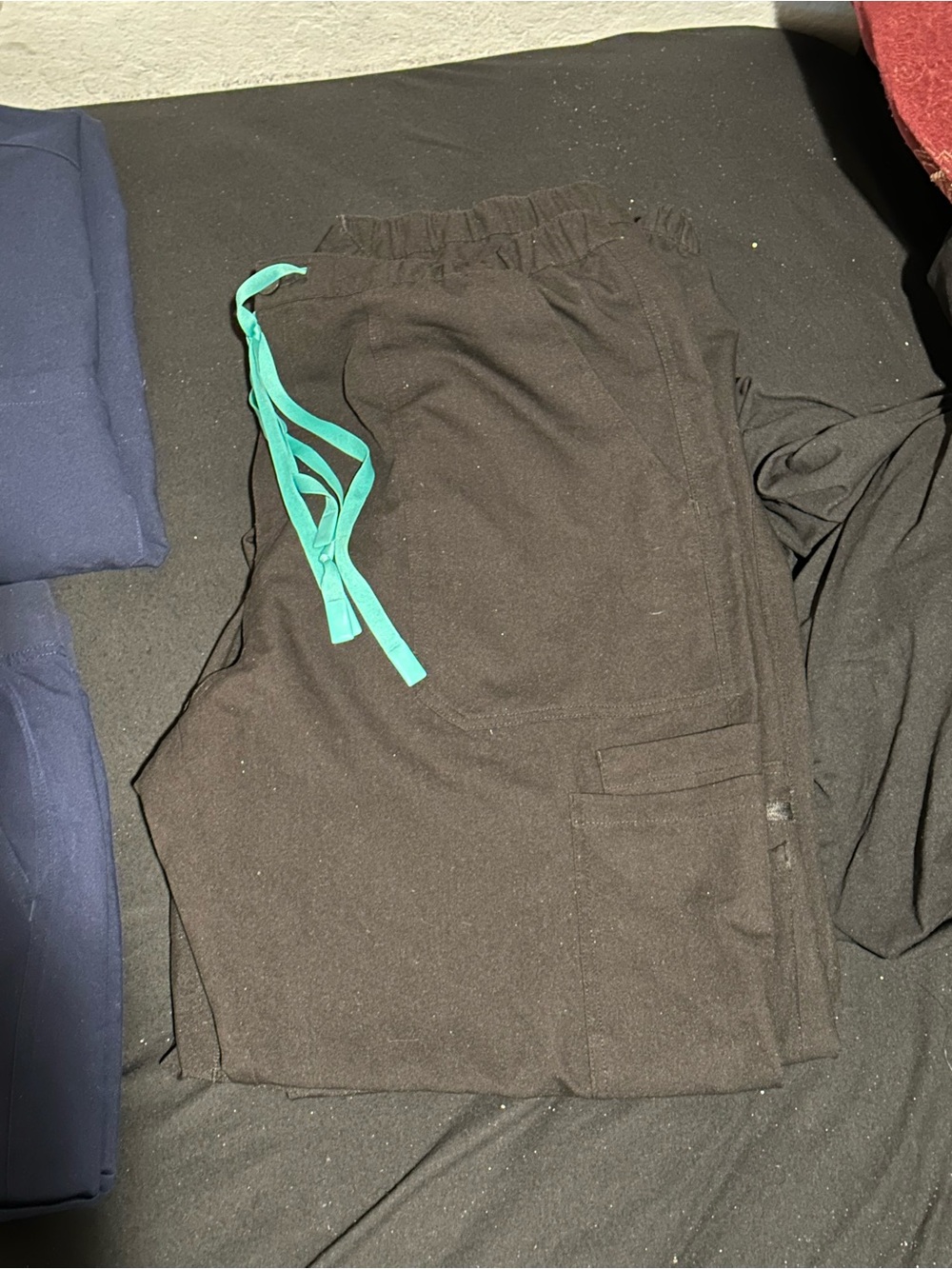 Men's Black Drawstring Utility Pants with Teal Accent